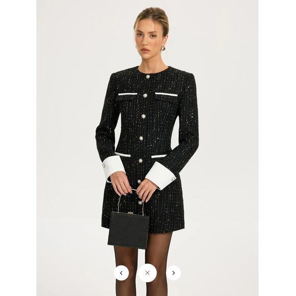 Commense Contrast Cuff Tweed Mini Dress SZ XL - Picture 2 of 6